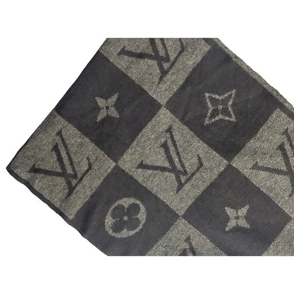 Louis Vuitton LV Gray & Black Monogram Damier Logomania Scarf Pre-Owned - Picture 11 of 14